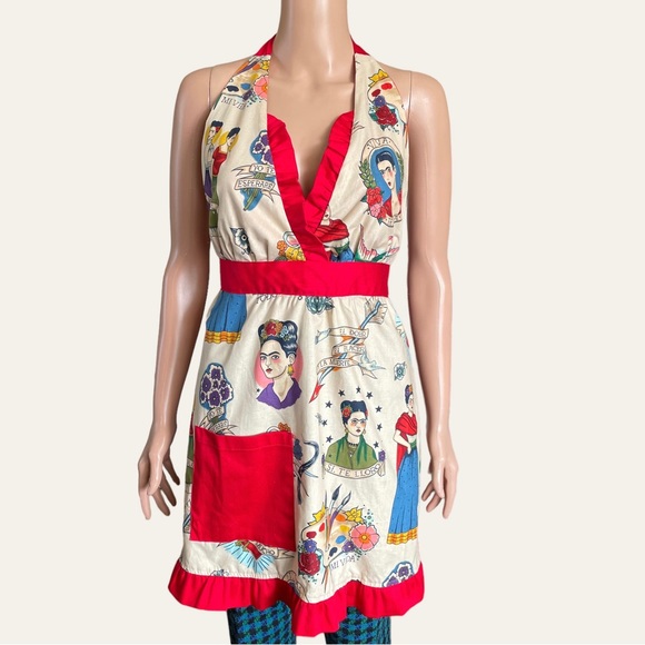 Frida Kahlo Rockabilly Pin-Up Kitchen Apron - Picture 2 of 12